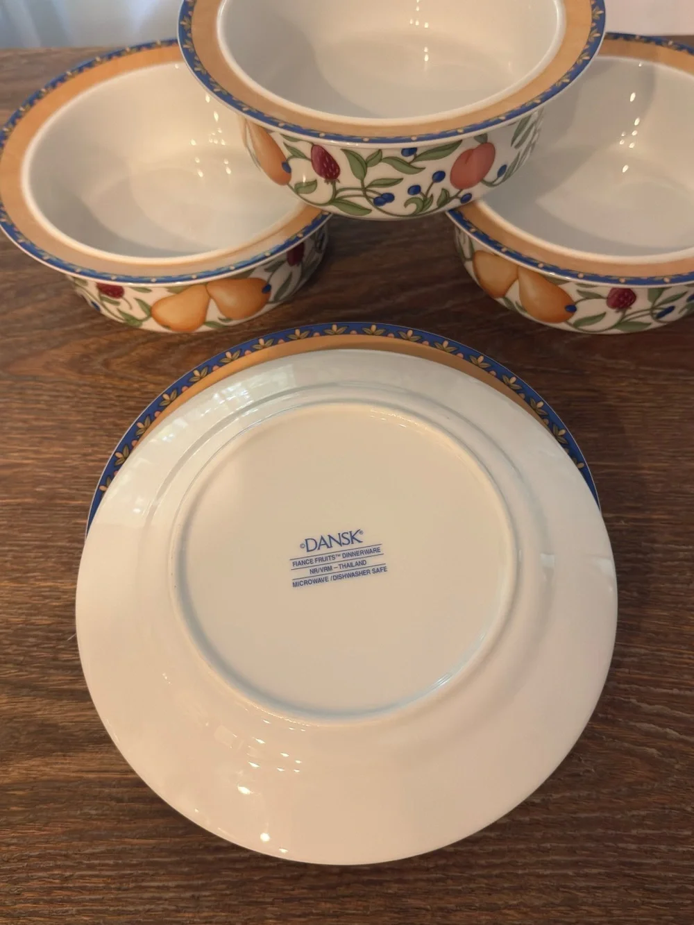 Dansk Fiance Fruits Dinnerware Set of 7 Bowls & Plates Thailand Vintage